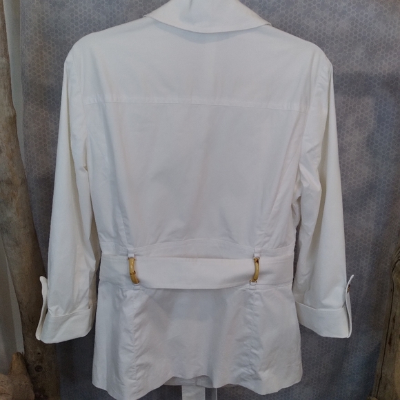 white w/ gold details utility style belted button up lined jacket - Picture 6 of 10
